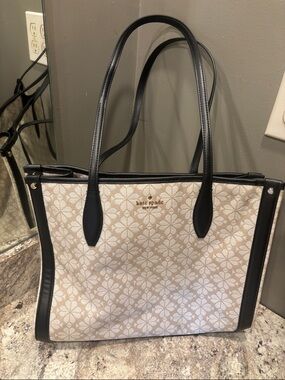 kate spade Cream Floral Canvas Shoulder Tote with Black Trim